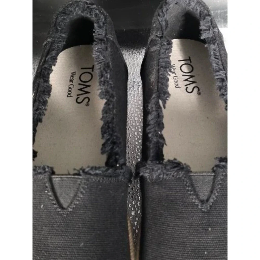 Toms Valencia Black Canvas Fray Platform Espadrille Slip On Shoes Womens 10 NEW
